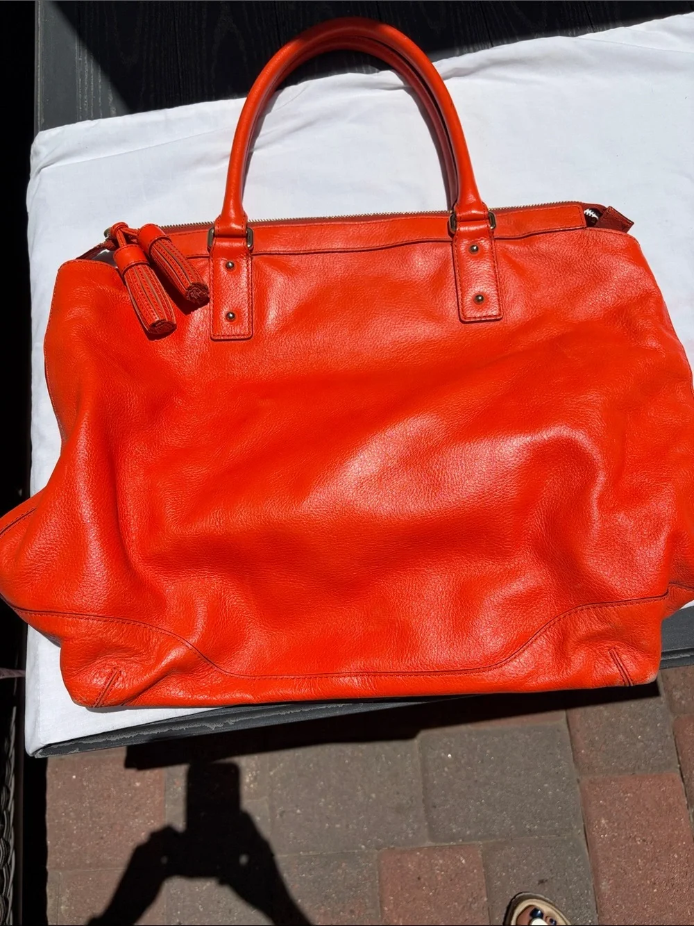 kate spade Bright Orange Leather Tote with Tassel